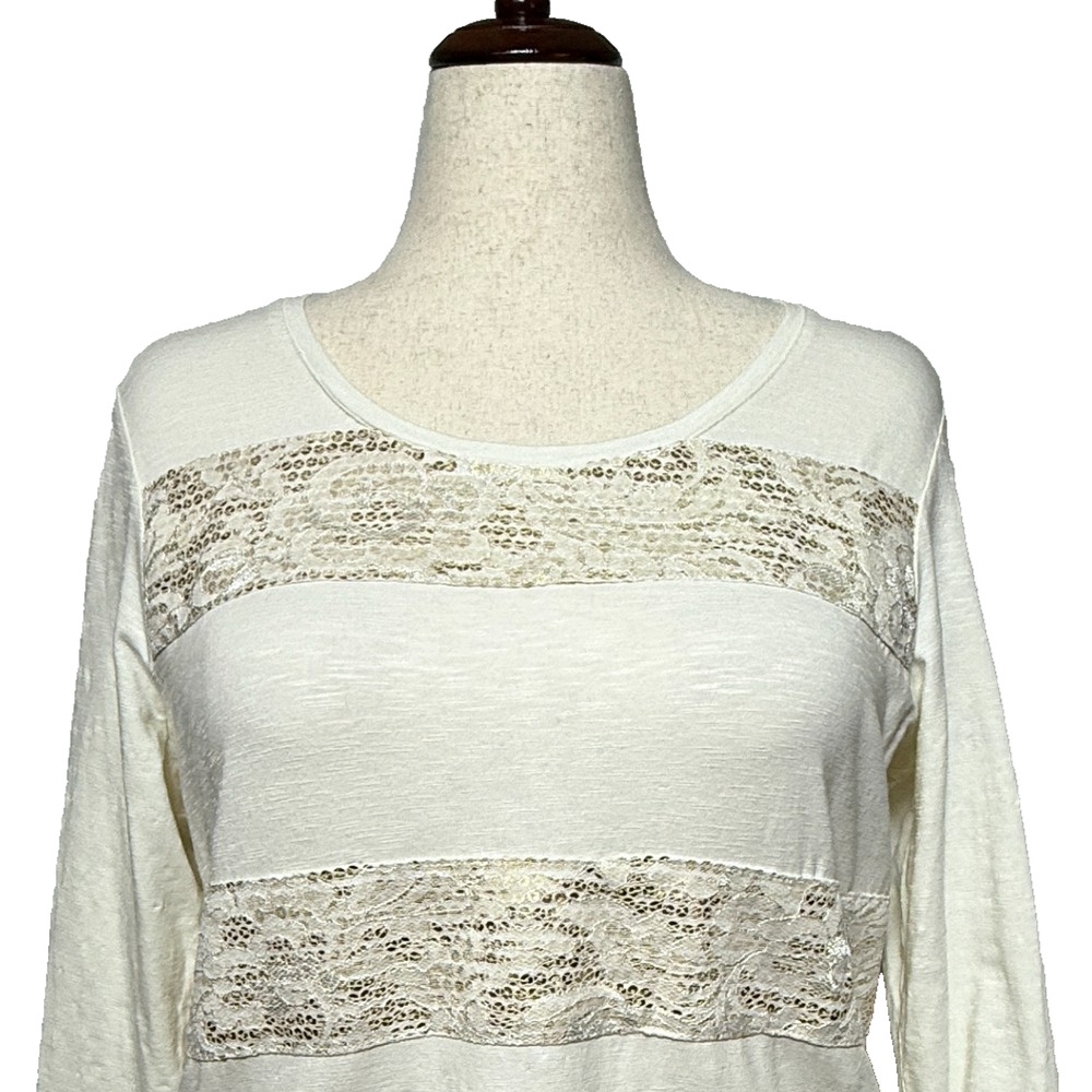 Chicos‎ Zenergy Top Womens XL 3 Cream Jodie Sequin Lace Overlay Modal Blend NWT